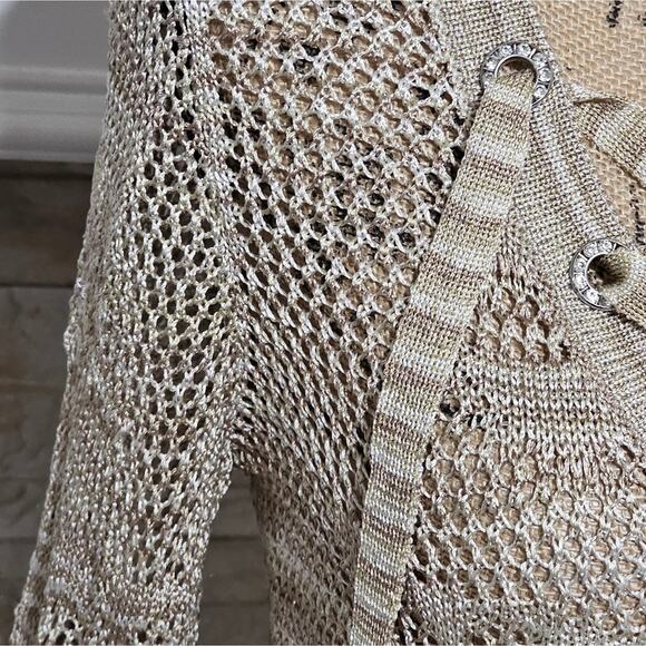 Inc Metallic Gold Thread Asymmetrical Hem Laced Front Sweater Cover Up Med - Picture 8 of 8